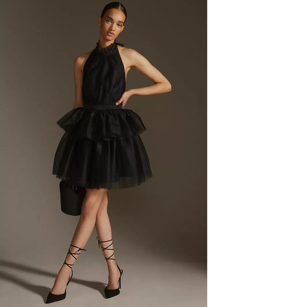 Anthropologie Hutch Tulle Halter Mini Dress SIZE 8 new with tag nwt black color